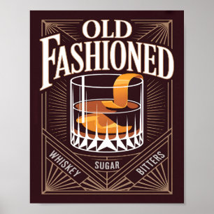 Poster Coquetel Old Fashioned Art Deco Bar Vintage