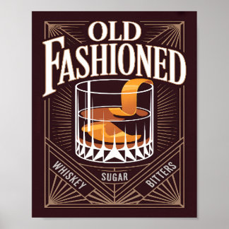 Poster Coquetel Old Fashioned Art Deco Bar Vintage