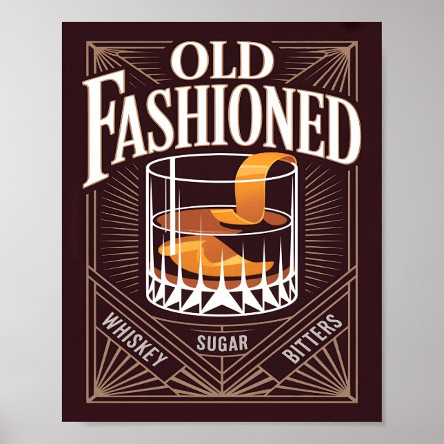 Poster Coquetel Old Fashioned Art Deco Bar Vintage  (Frente)