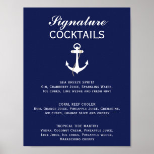 Poster Coquetel Signature Azul e Branco para Casamento Ná