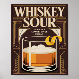 Poster Coquetel Whiskey Sour Arte Deco Vintage Bar