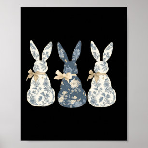 Poster Coquette B Azul Floral Coelho Fofo Dia Feliz de Pá