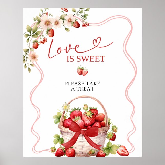 Poster Coquette Berry In Love is Sweet Party Sign (Frente)