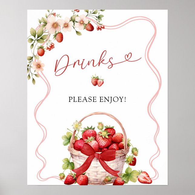 Poster Coquette Berry No Love Beinking Party Sign (Frente)