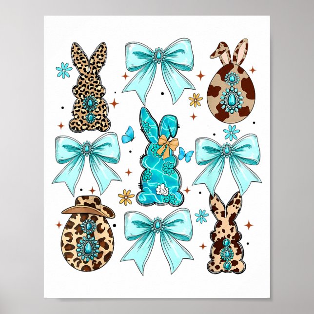 Poster Coquette Bow Bunny Rabbit Eggs Happy Easter Cowboy (Frente)