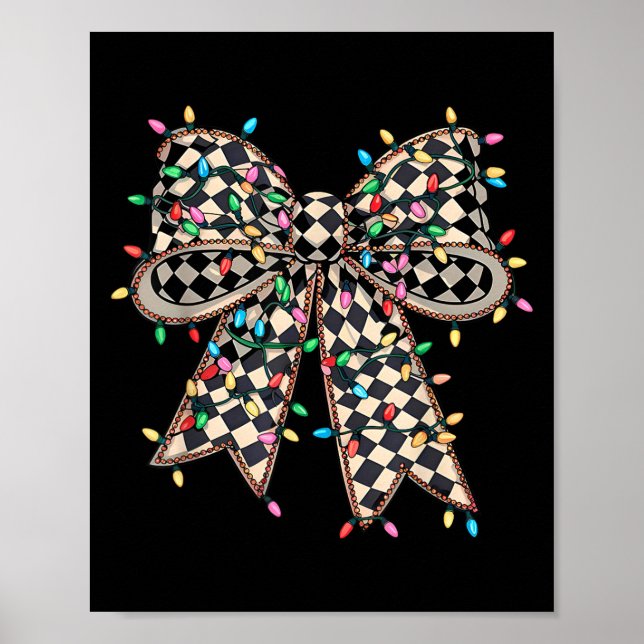 Poster Coquette Bow Checkered Christmas Xmas Lights Pajam (Frente)