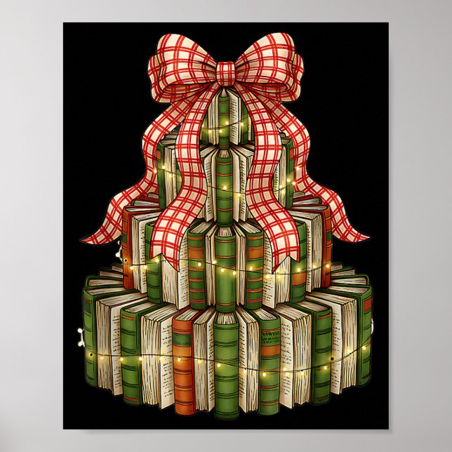 Poster Coquette Bow Christmas Books Xmas Tree Librarian  (Frente)