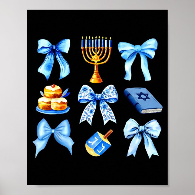Poster Coquette Bow Jewish Holiday Chanukah Hanukkah Meno (Frente)