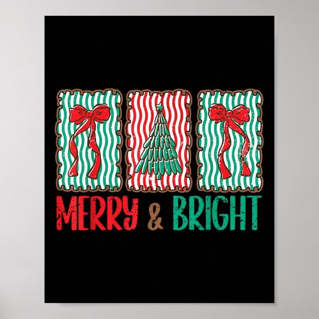 Poster Coquette Bow Merry And Bright Christmas Tree Girl  (Frente)