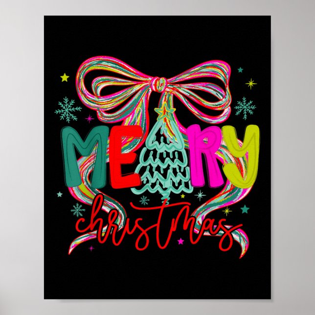 Poster Coquette Bow Merry Christmas Preppy Xmas Pajamas W (Frente)