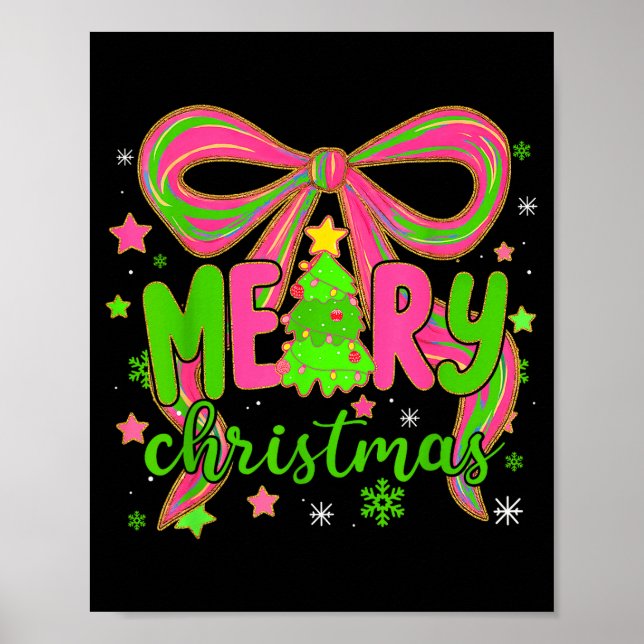 Poster Coquette Bow Merry Christmas Tree Xmas Holiday Gir (Frente)