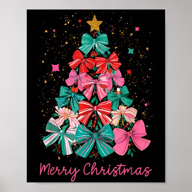 Poster Coquette Bow Merry Christmas Xmas Tree Family Paja (Frente)
