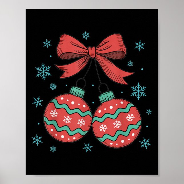 Poster Coquette Bow Ornament Cherries Christmas Holiday G (Frente)