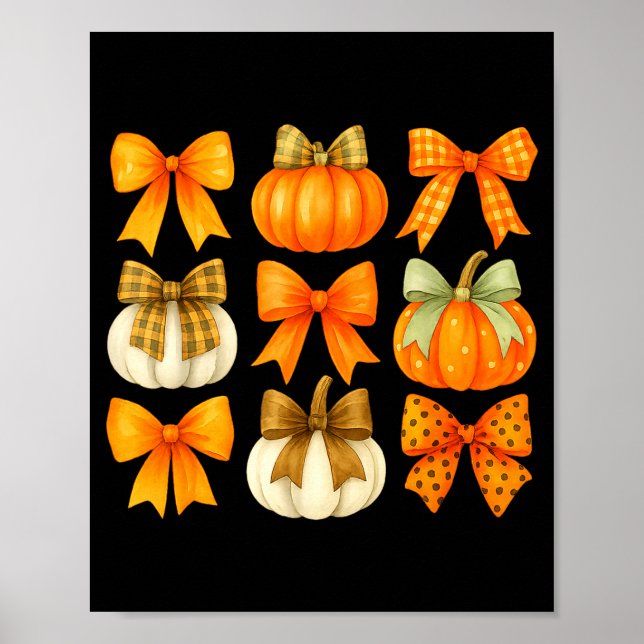 Poster Coquette Bow Pumpkin Season Thanksgiving Autumn Fa (Frente)