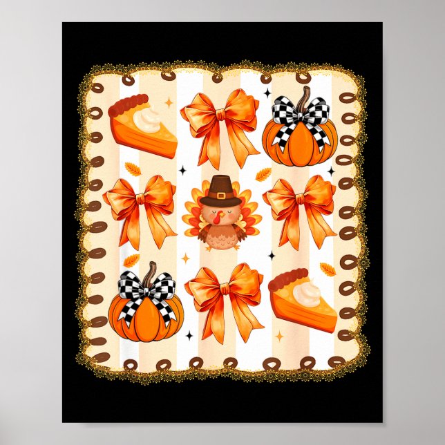 Poster Coquette Bow Pumpkin Season Thanksgiving Autumn Fa (Frente)