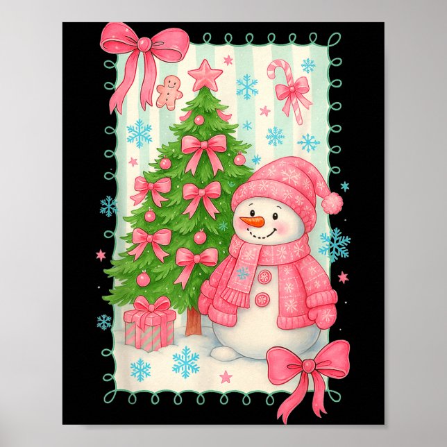 Poster Coquette Bow Snowman Nk Christmas Tree Funny Xmas  (Frente)