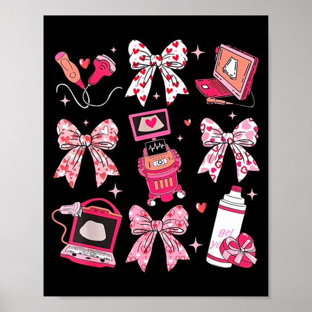 Poster Coquette Bow Sonographer Valentine Ultrasound Tech (Frente)
