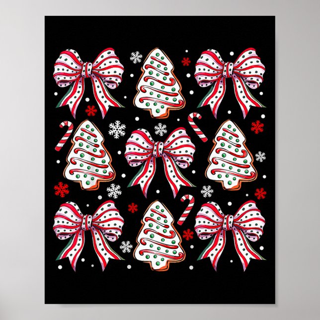 Poster Coquette Bow Tree Cake Candy Cane Merry Christmas  (Frente)