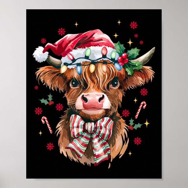 Poster Coquette Christmas Western Highland Cow Santa Xmas (Frente)