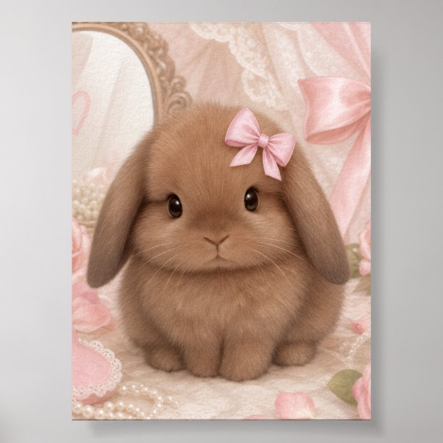 Poster coquette coelho ímã com laço rosa  (Frente)