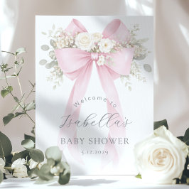 Poster Coquette Floral Pink Bow Baby Girl Shower Welcome