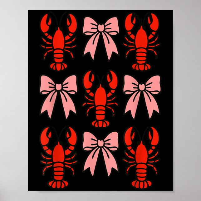 Poster Coquette Lobster Nk Bow Clean Girl Retro Aesthetic (Frente)