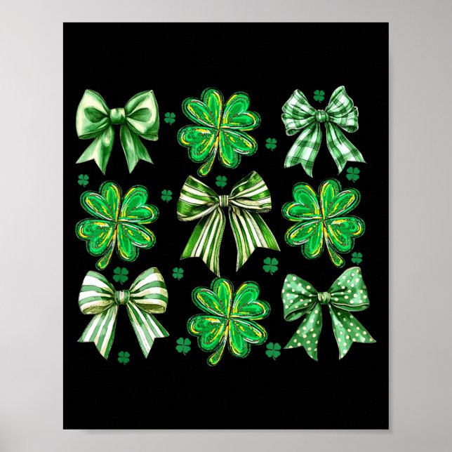 Poster Coquette Patrick's Day Bow,shamrock Lucky Bow Funn (Frente)