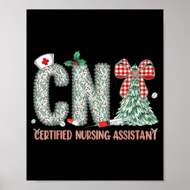 Poster Coquette Preppy Christmas Cna Nurse Christmas Tree (Frente)