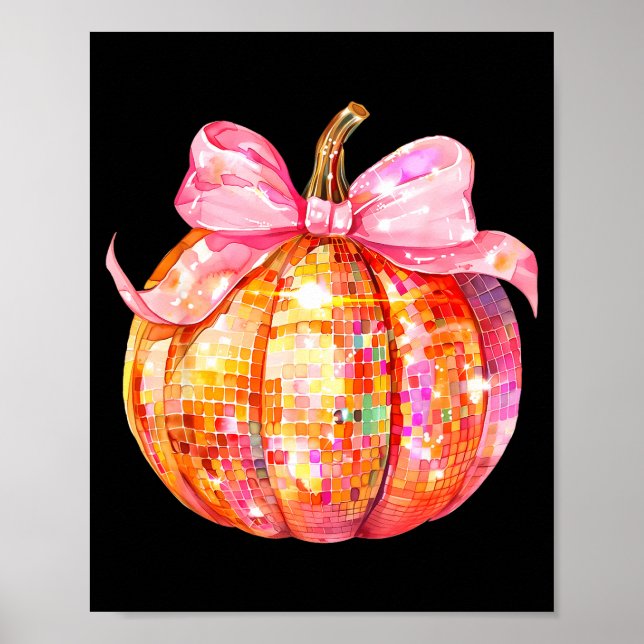 Poster Coquette Pumpkin Bow Disco Ball Cute Girly Hallowe (Frente)