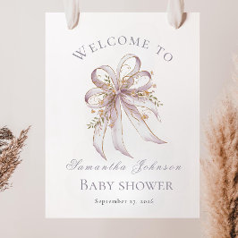Poster Coquette purple bow baby shower welcome sign (