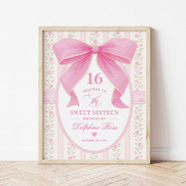 Poster Coquette Sweet 16 Pink Bow Roses Welcome