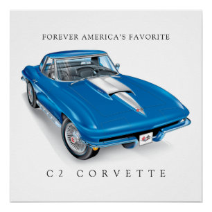 Pôster Cor azul de Ilustração Elegante Corvette C2
