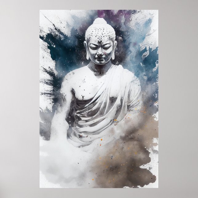 Poster Cor branca e meditação Zen Yoga Buddha (Frente)