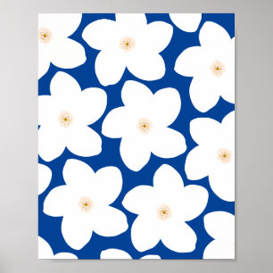Poster Cor Branca Floral Retroativa Nas Flores Azuis