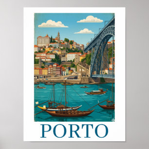 Poster Cor Colorido Vintage Retro Viagem Porto Portugal