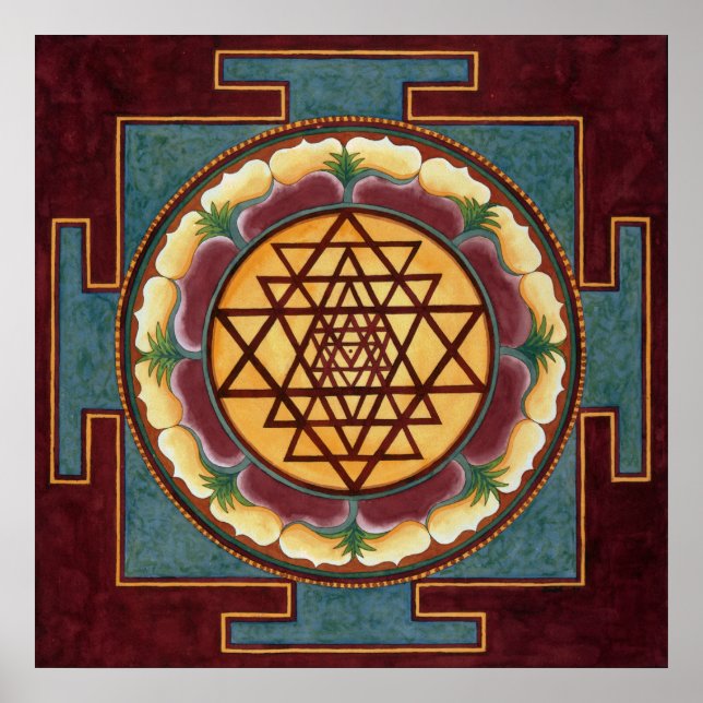 Pôster Cor da água de Sri Yantra (Frente)