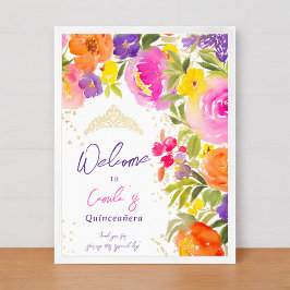 Poster Cor da água floral do Verão cor rosa Quinceanera b
