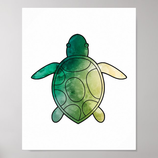 Poster Cor da água verde da Tartaruga marinha (Frente)