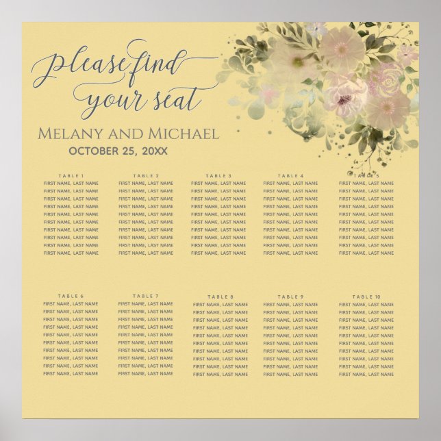 Poster Cor d'água amarela Mellow boho, tendência floral (Frente)