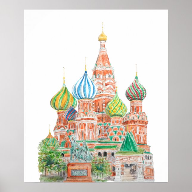 Poster Cor d'água da Catedral de Moscou Santo Basil (Frente)