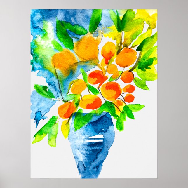 Poster Cor d'água da fruta de kumquat laranja (Frente)