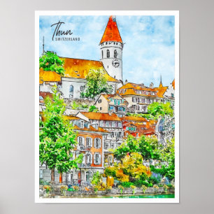 Poster Cor d'água da viagens vintage de Suiça