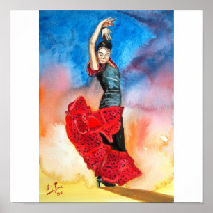 Poster cor d'água do bailarino flamenco