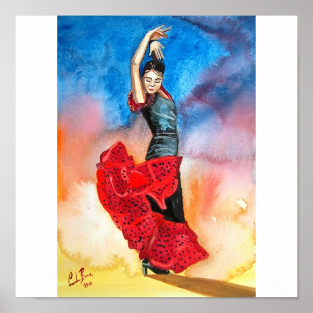 Poster cor d'água do bailarino flamenco (Frente)