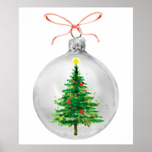 Poster Cor d'água do pinheiro do Enfeites de natal Xmas
