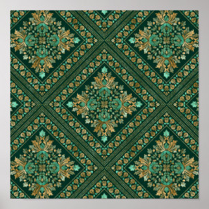 Poster Cor damasco de Vintage - Emerald verde e ouro