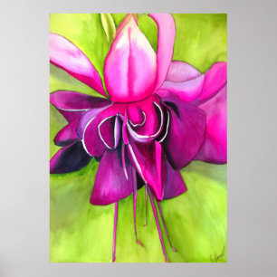 Pôster Cor-de-água brilhante da Fuchsia Cor-de-água mod