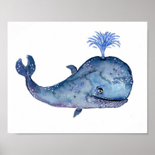 Poster Cor de água da baleia azul amigável