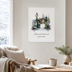 Poster Cor de Água da Cena de Inverno Verde Nórdico Perso