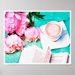 Poster Cor de água latina cor-de-rosa, Peony Cozy Latte